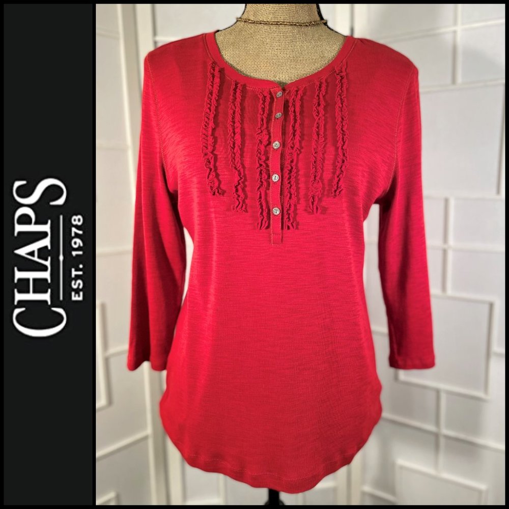 Chaps ruffle knit shirt 3/4 sleeves
